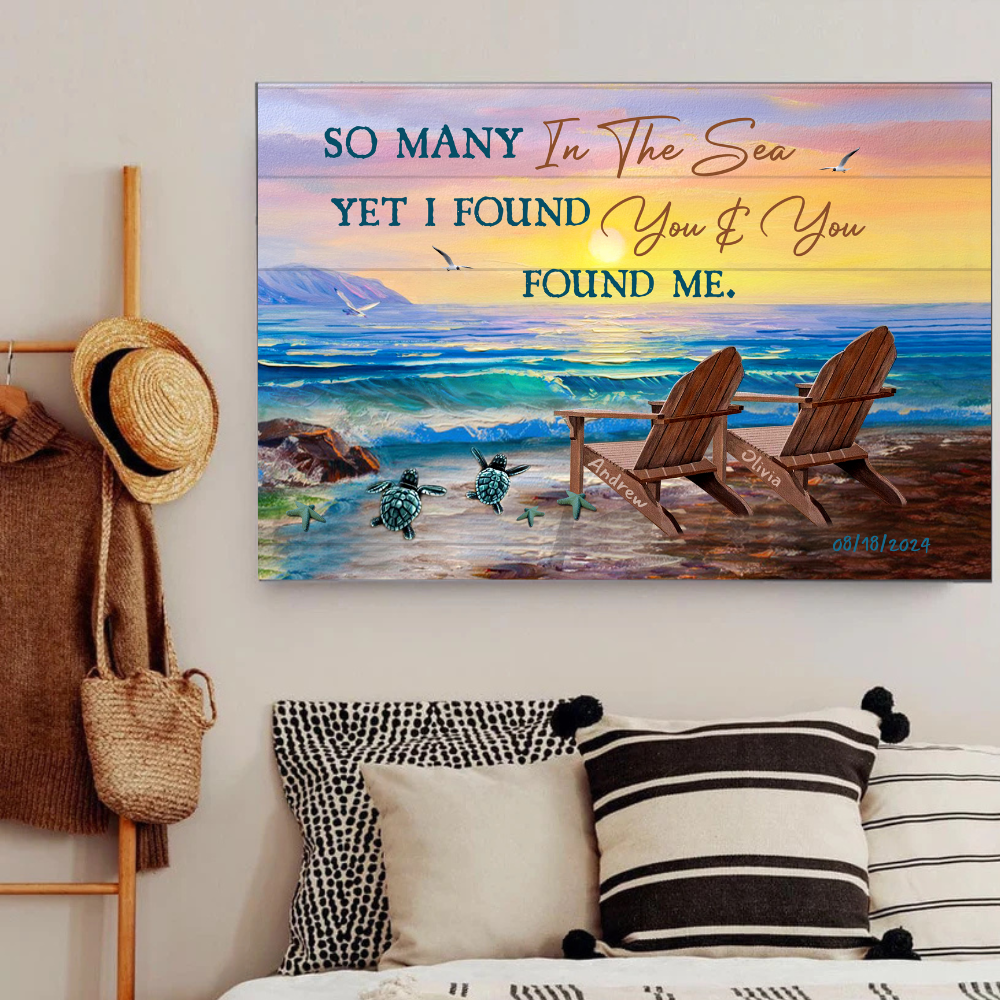 Custom Love Canvas – Sunset Beach Scene with Names