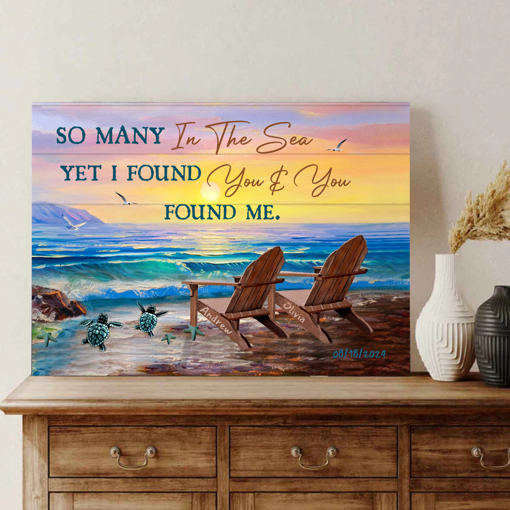 Custom Love Canvas – Sunset Beach Scene with Names