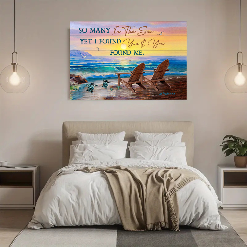 Custom Love Canvas – Sunset Beach Scene with Names