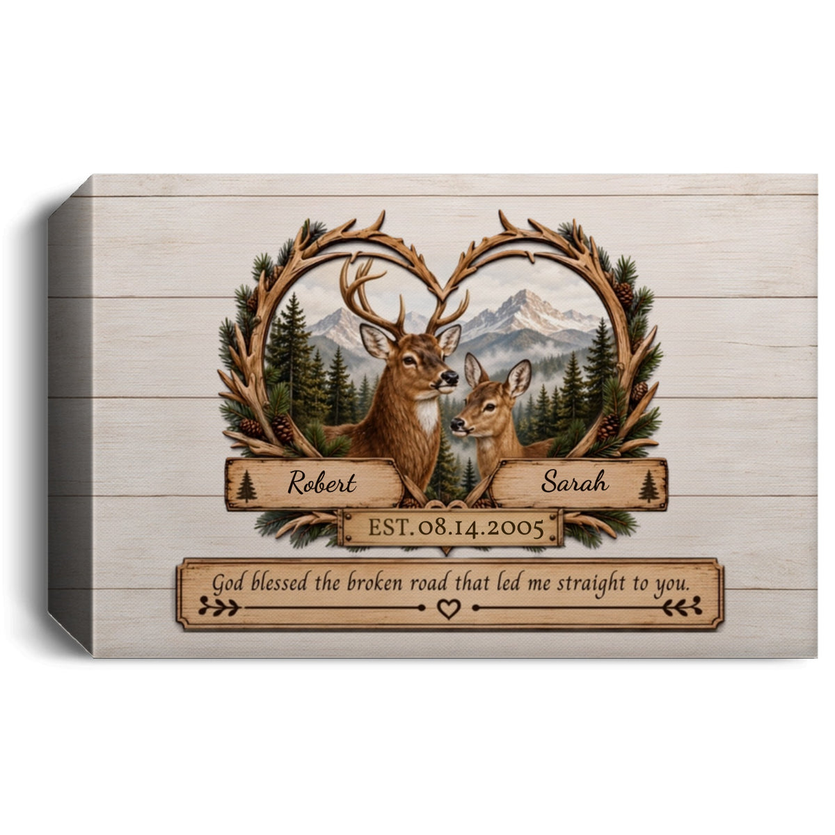 Personalized Deer Couple Canvas | Custom Names & Date Rustic Deer Wall Art | Romantic Woodland Anniversary Gift for Couples