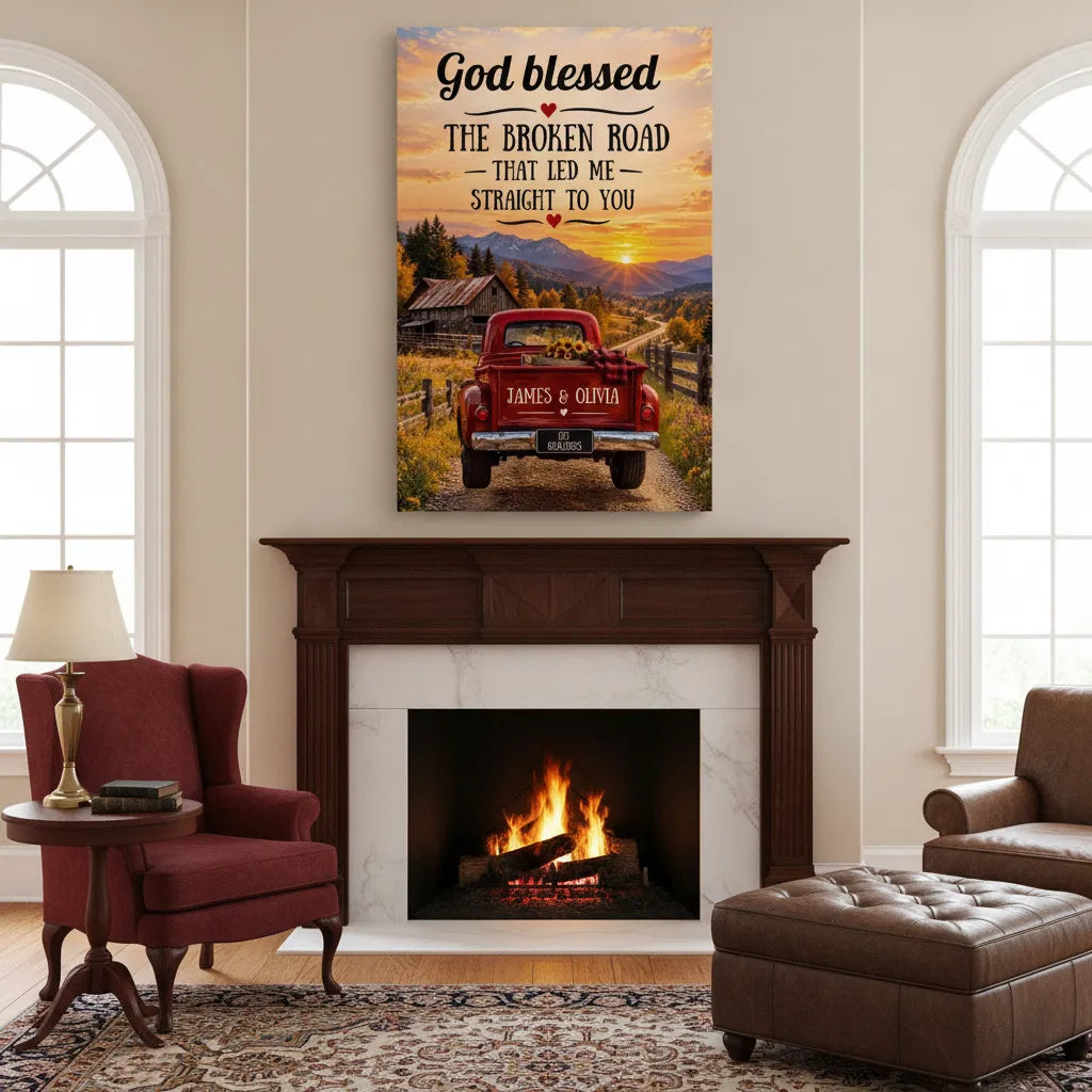 "God Bless The Broken Road," Personalized Couple Canvas Wall Art