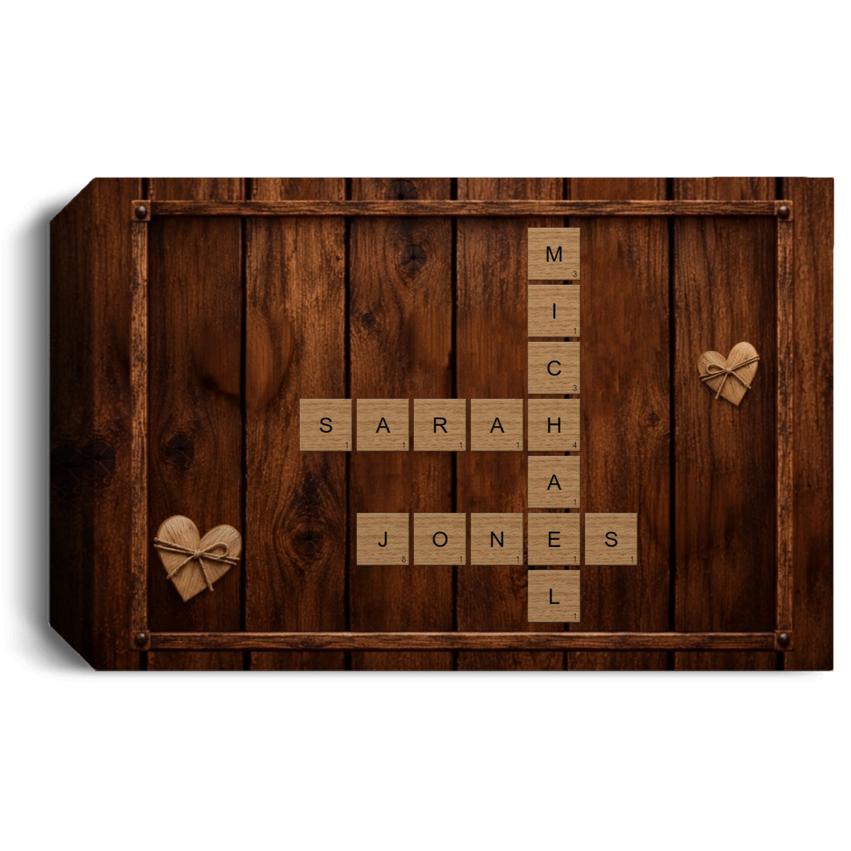 Personalized Couple Scrabble Wall Art | Custom Name Crossword Wood Canvas | Rustic Farmhouse Wedding Anniversary Gift for Couples