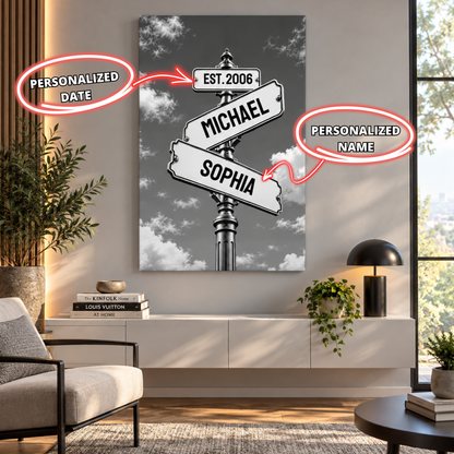Personalized Couple Canvas, Custom Name & Date Wall Art, Romantic Anniversary Gift