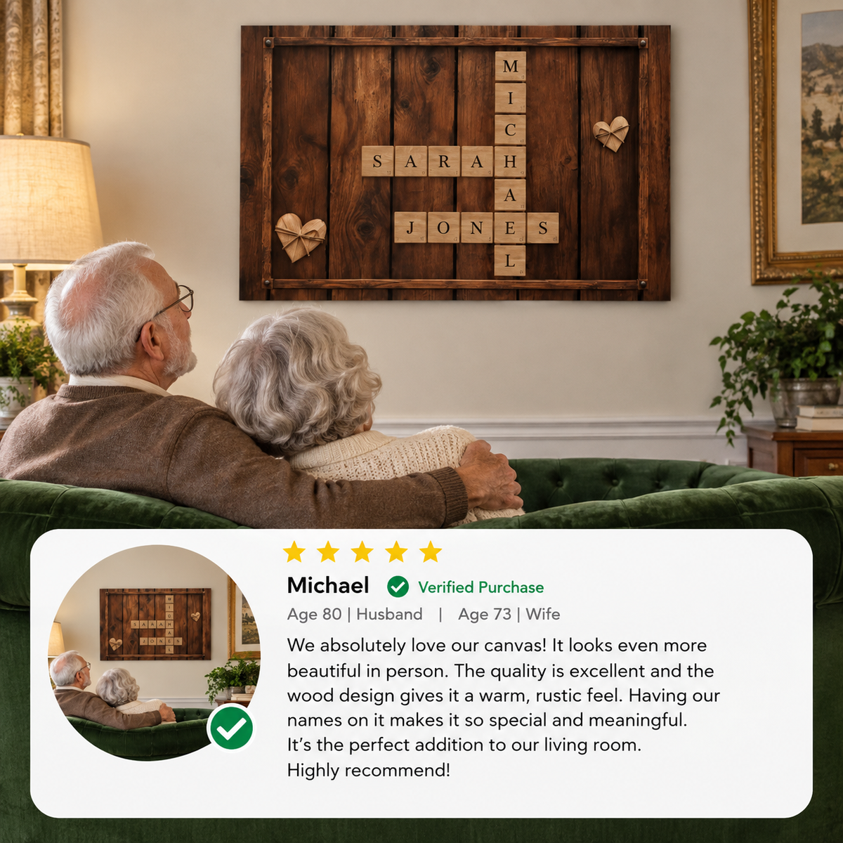 Personalized Couple Scrabble Wall Art | Custom Name Crossword Wood Canvas | Rustic Farmhouse Wedding Anniversary Gift for Couples