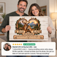 Couple holding the canvas with a verified customer review