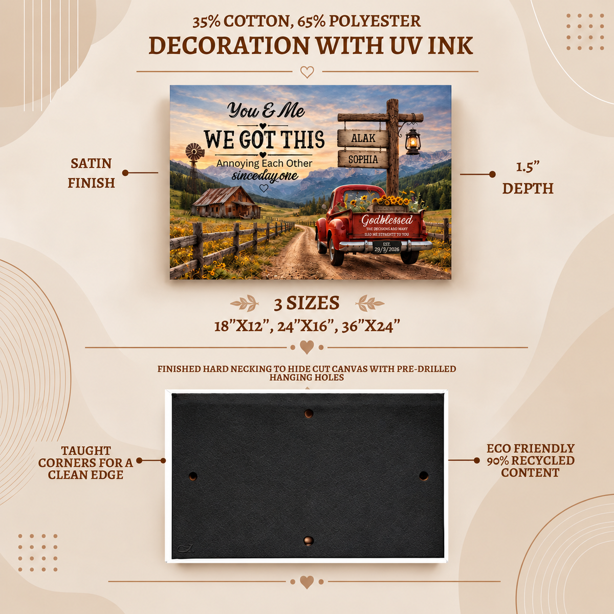 Personalized Couple Farmhouse Canvas | Rustic Red Truck Anniversary Gift
