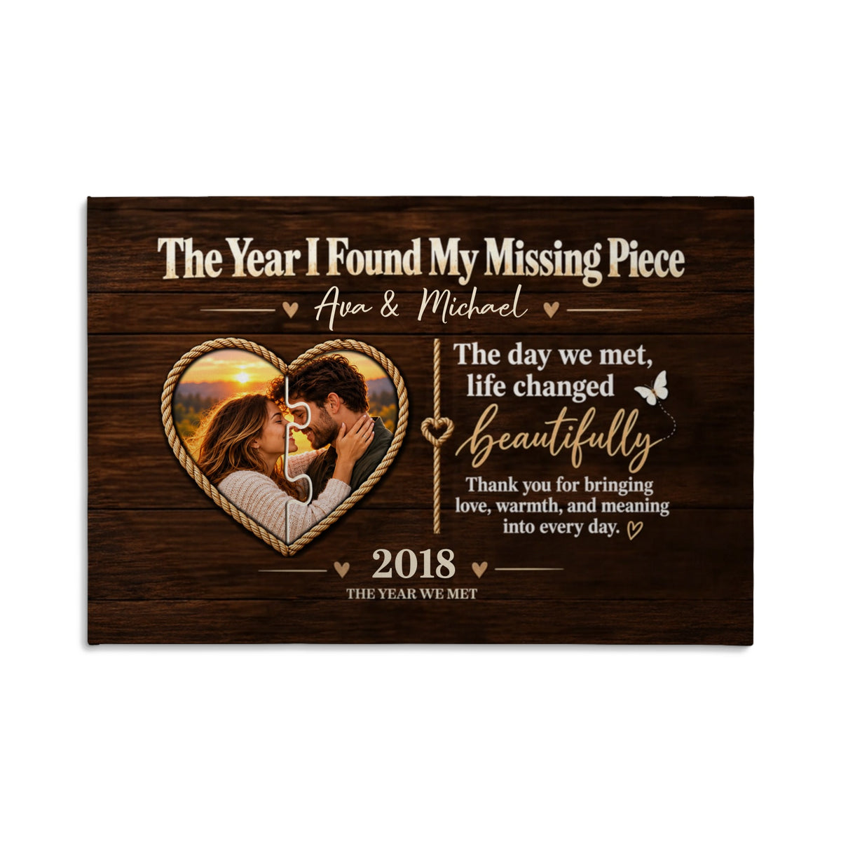 Romantic anniversary canvas featuring a personalized couple photo.