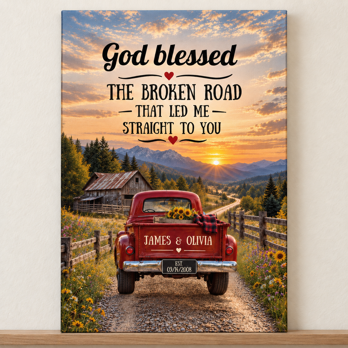 "God Bless The Broken Road" Personalized Couple Canvas Wall Art