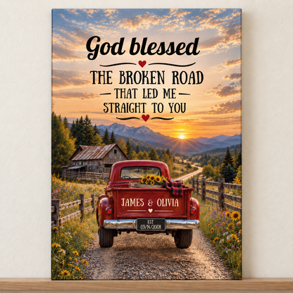 "God Bless The Broken Road" Personalized Couple Canvas Wall Art