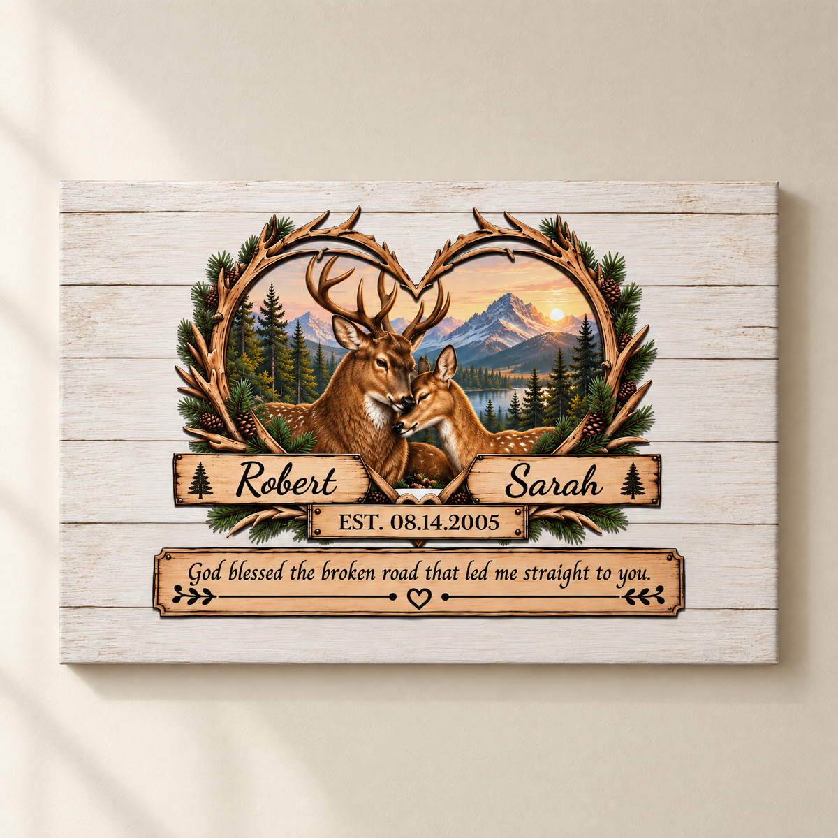 Personalized deer couple canvas wall art