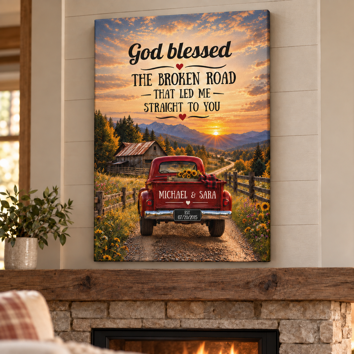 "God Bless The Broken Road" Personalized Couple Canvas Wall Art