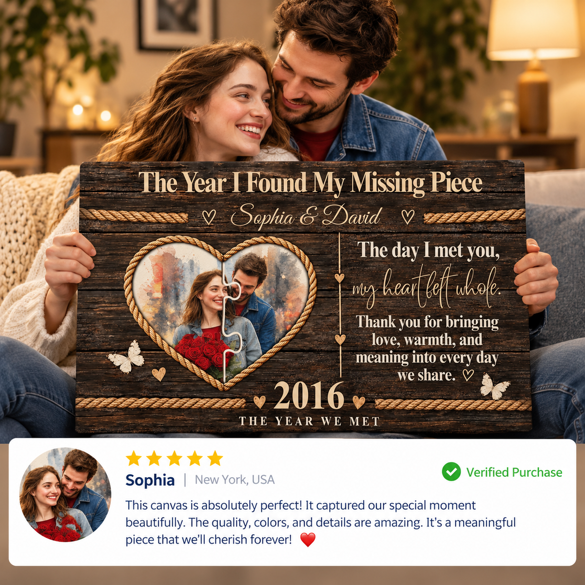 Personalized Missing Piece Couple Canvas with Custom Photo