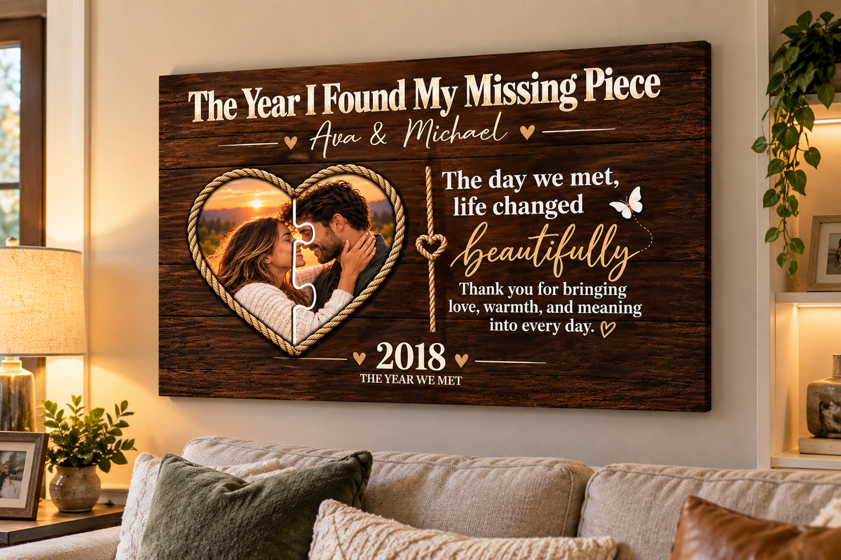 Romantic anniversary canvas featuring a personalized couple photo.