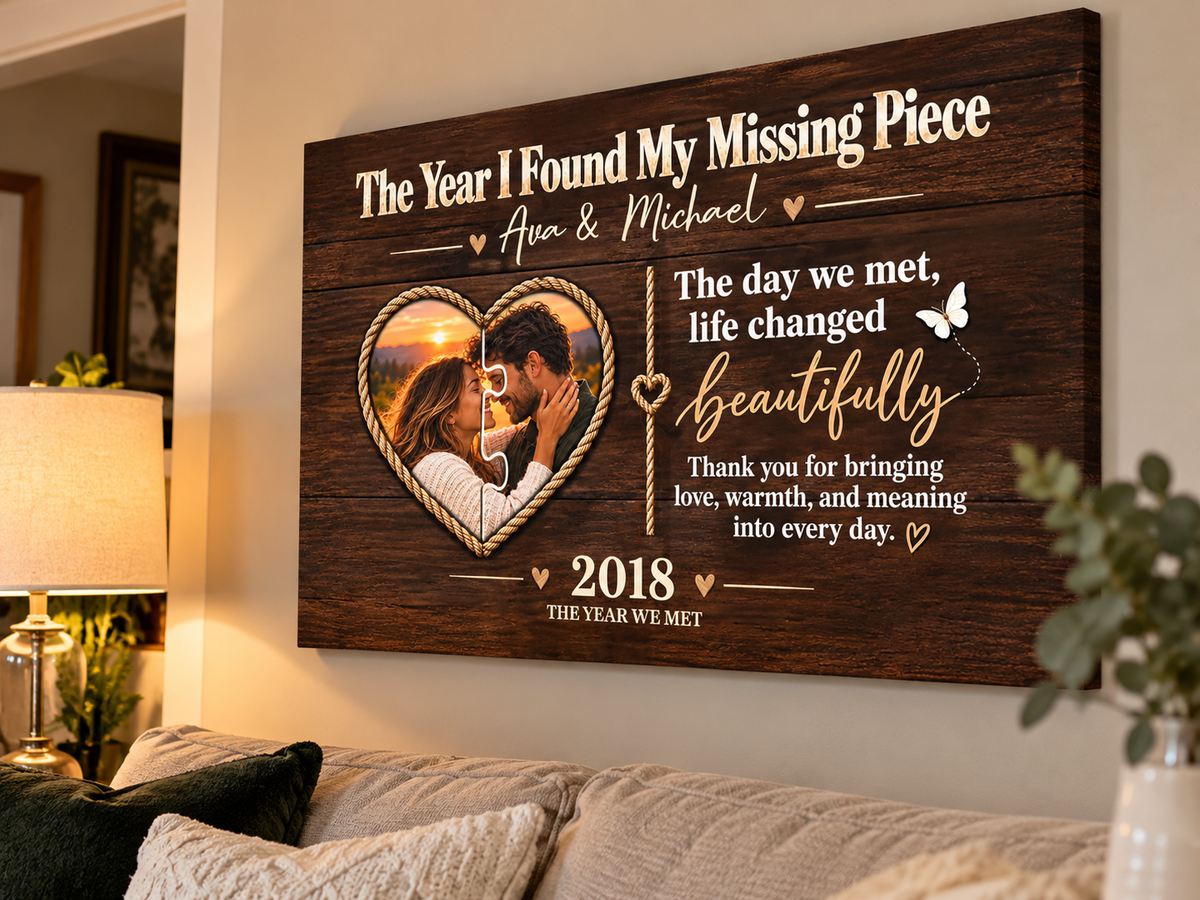 Personalized Couple Canvas Wall Art, Custom Photo Anniversary Gift, Our Love Story Year We Met Canvas for Couples