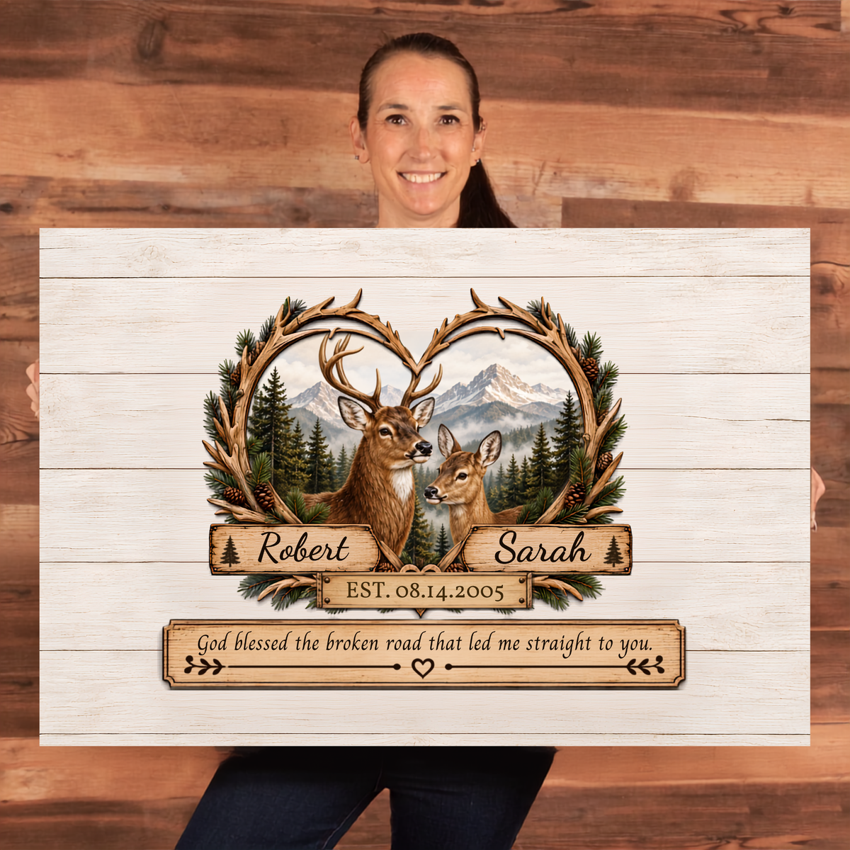 Personalized Deer Couple Canvas | Custom Names & Date Rustic Deer Wall Art | Romantic Woodland Anniversary Gift for Couples