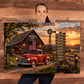 Personalized Family Farmhouse Canvas | Custom Family Name Sign with Wooden Name Boards & Vintage Red Truck | Rustic Country Wall Art