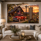 Personalized Family Farmhouse Canvas | Custom Family Name Sign with Wooden Name Boards & Vintage Red Truck | Rustic Country Wall Art