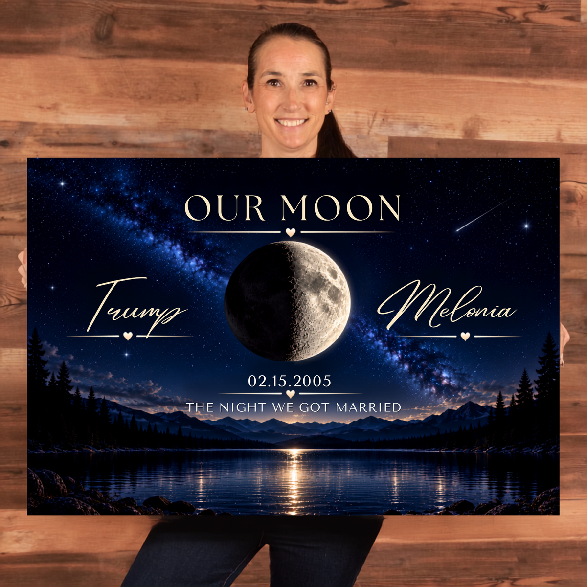 Personalized Our Moon Canvas | Custom Couple Names & Anniversary Date Moon Wall Art | Romantic Night Sky Bedroom Decor Gift