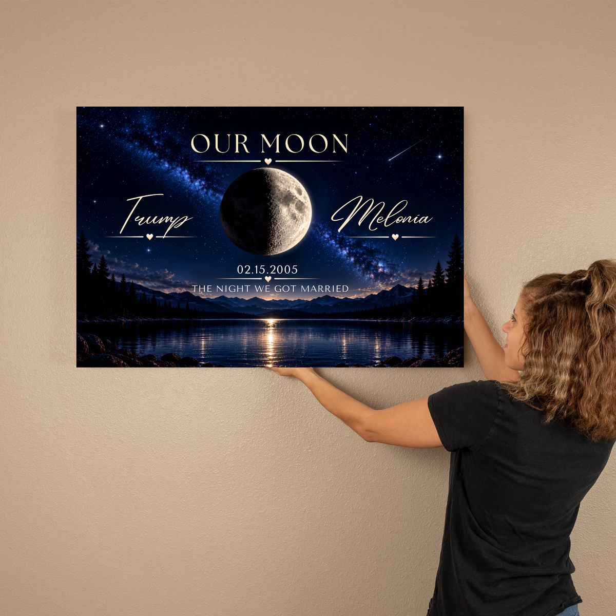 Personalized Our Moon Canvas | Custom Couple Names & Anniversary Date Moon Wall Art | Romantic Night Sky Bedroom Decor Gift