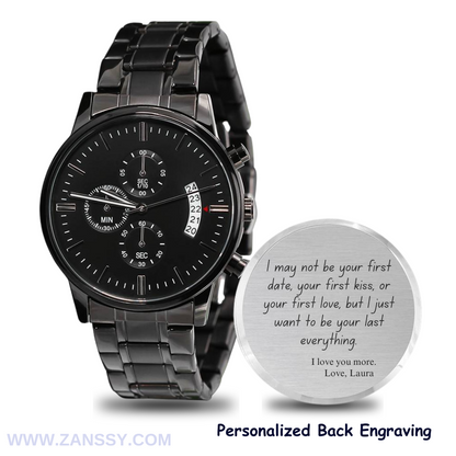 Personalized Black Chronograph Luxury Watch - Gift For Him - Anniversary/Birthday/Father's Day/Valentines