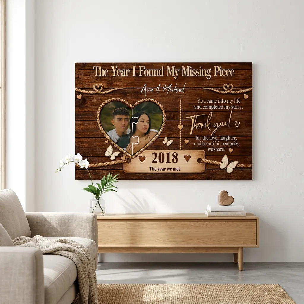 Rustic Love Story Canvas with Heart and Rope Design