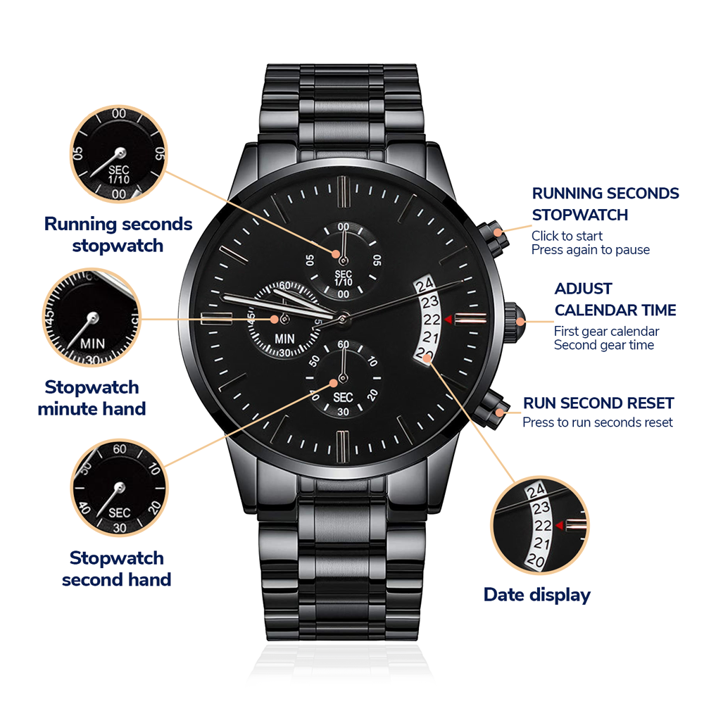 Personalized Black Chronograph Luxury Watch - Gift For Him - Anniversary/Birthday/Father's Day/Valentines