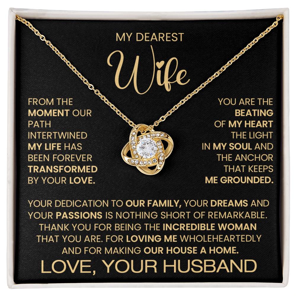 Gift for Wife "You Are The Beating Of My Heart" Gold Knot Necklace