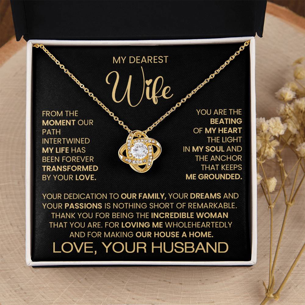 Gift for Wife "You Are The Beating Of My Heart" Gold Knot Necklace