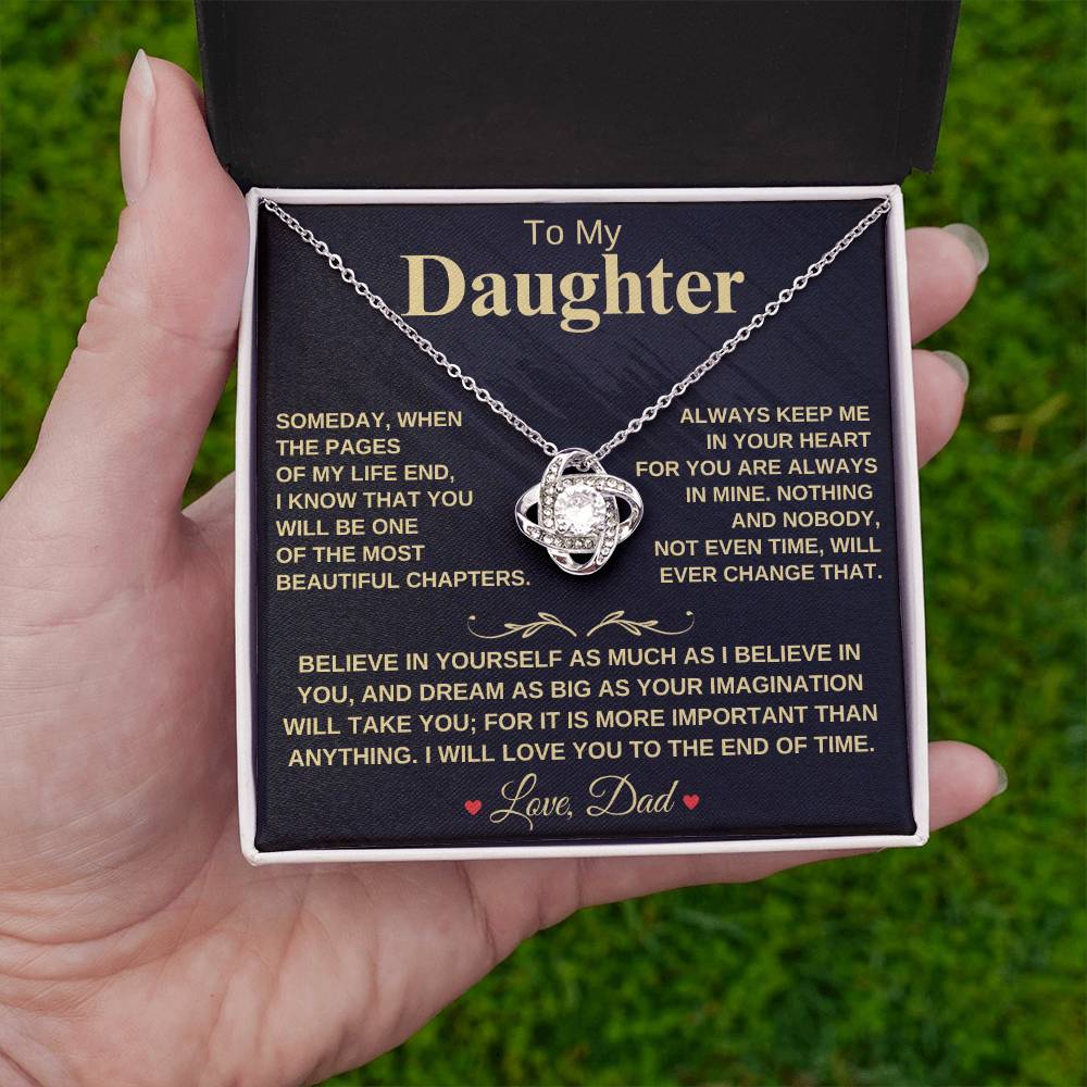 Beautiful Gift for Daughter From Dad "My Most Beautiful Chapter" - Love Knot Necklace