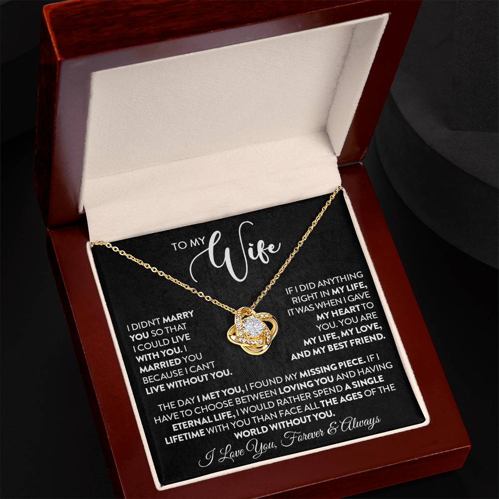 Gift for Wife "My Life, My Love, My Best Friend" Gold Knot Necklace