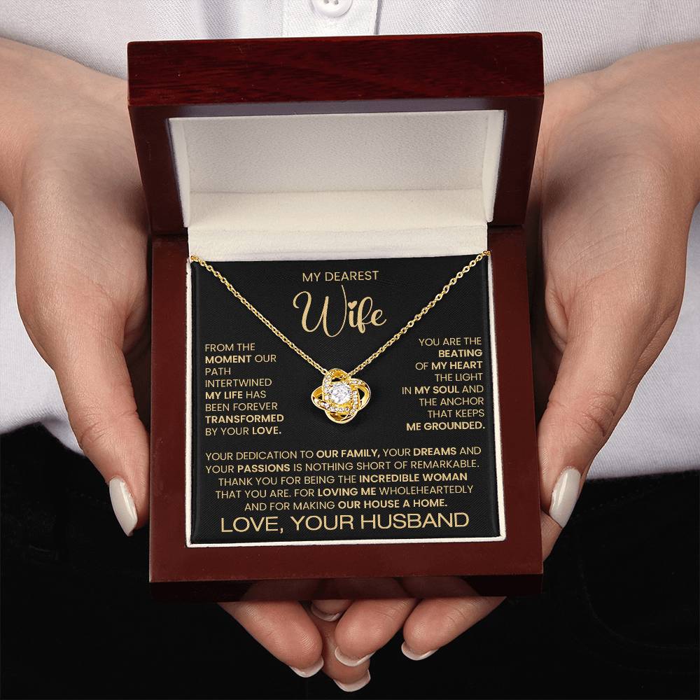 Gift for Wife "You Are The Beating Of My Heart" Gold Knot Necklace