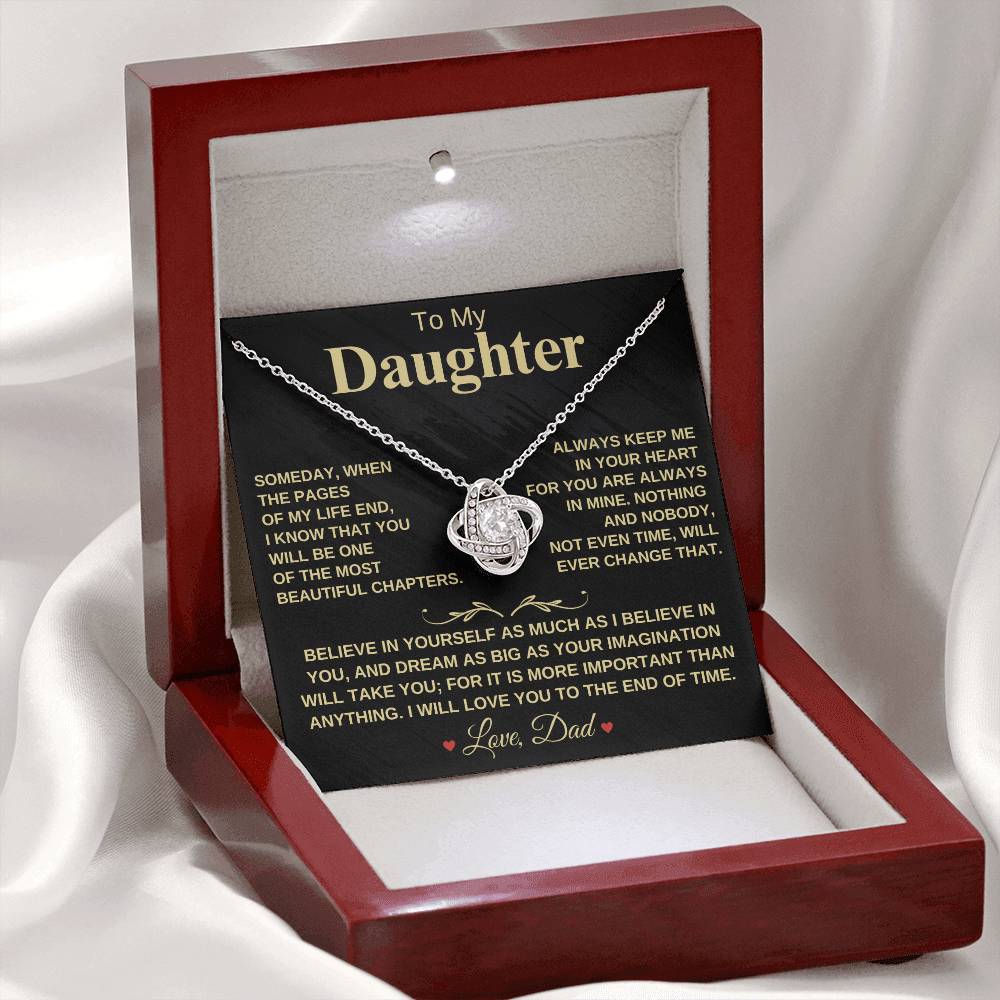 Beautiful Gift for Daughter From Dad "My Most Beautiful Chapter" - Love Knot Necklace