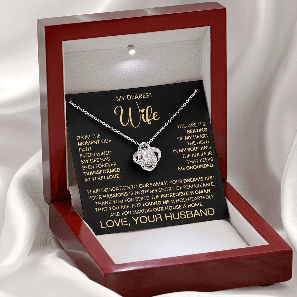 Gift for Wife "You Are The Beating Of My Heart" Gold Knot Necklace