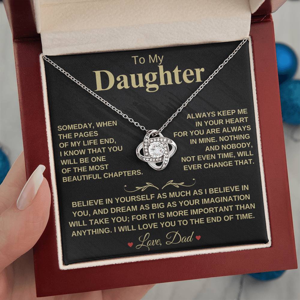 Beautiful Gift for Daughter From Dad "My Most Beautiful Chapter" - Love Knot Necklace