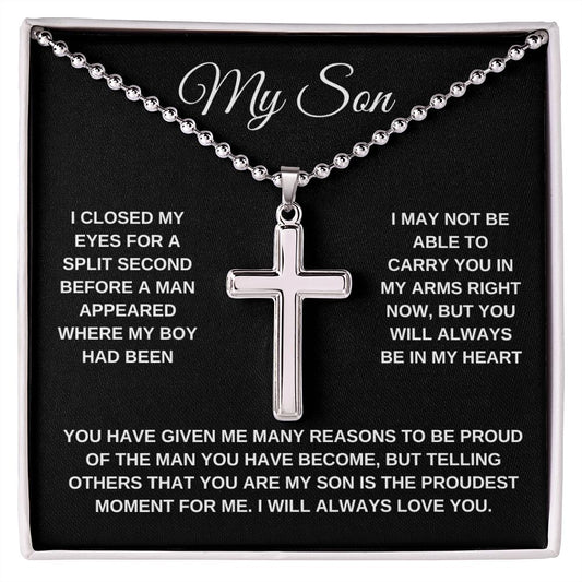 To My Son - Cross Necklace w/ Ball Chain